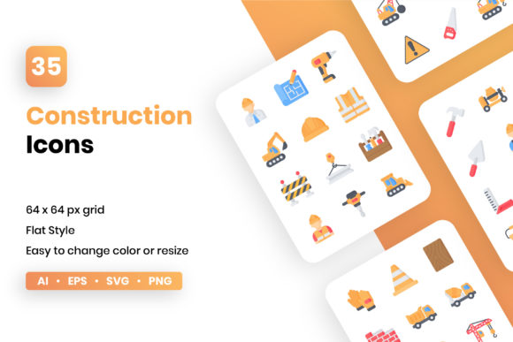Construction Flat Icon Set Graphics for Digital Sellers