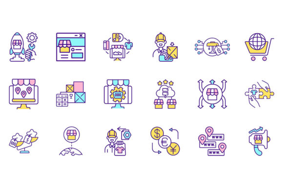 E Commerce RGB Color Icons Set for Modern Branding