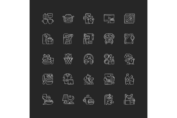 Everyday Routine Chalk White Icons Set