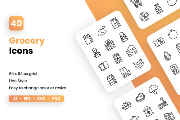 Graphic Asset for Crafters: Grocery Line Icon Set