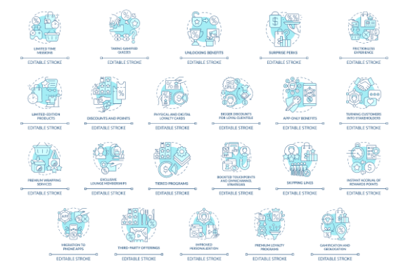 Loyalty Program Blue Icons Bundle Graphics
