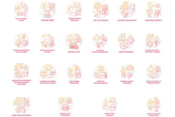 Loyalty Program Red Icons Bundle Graphics