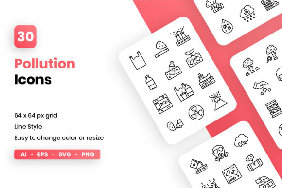 Pollution Line Icon Set