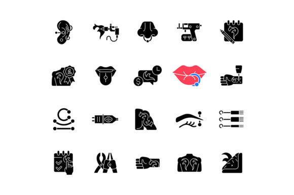 Tattoo and Piercing Black Glyph Icons Graphics